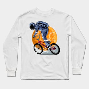 Astronaut riding bmx vector illustration artwork with moon isolated light color design Long Sleeve T-Shirt